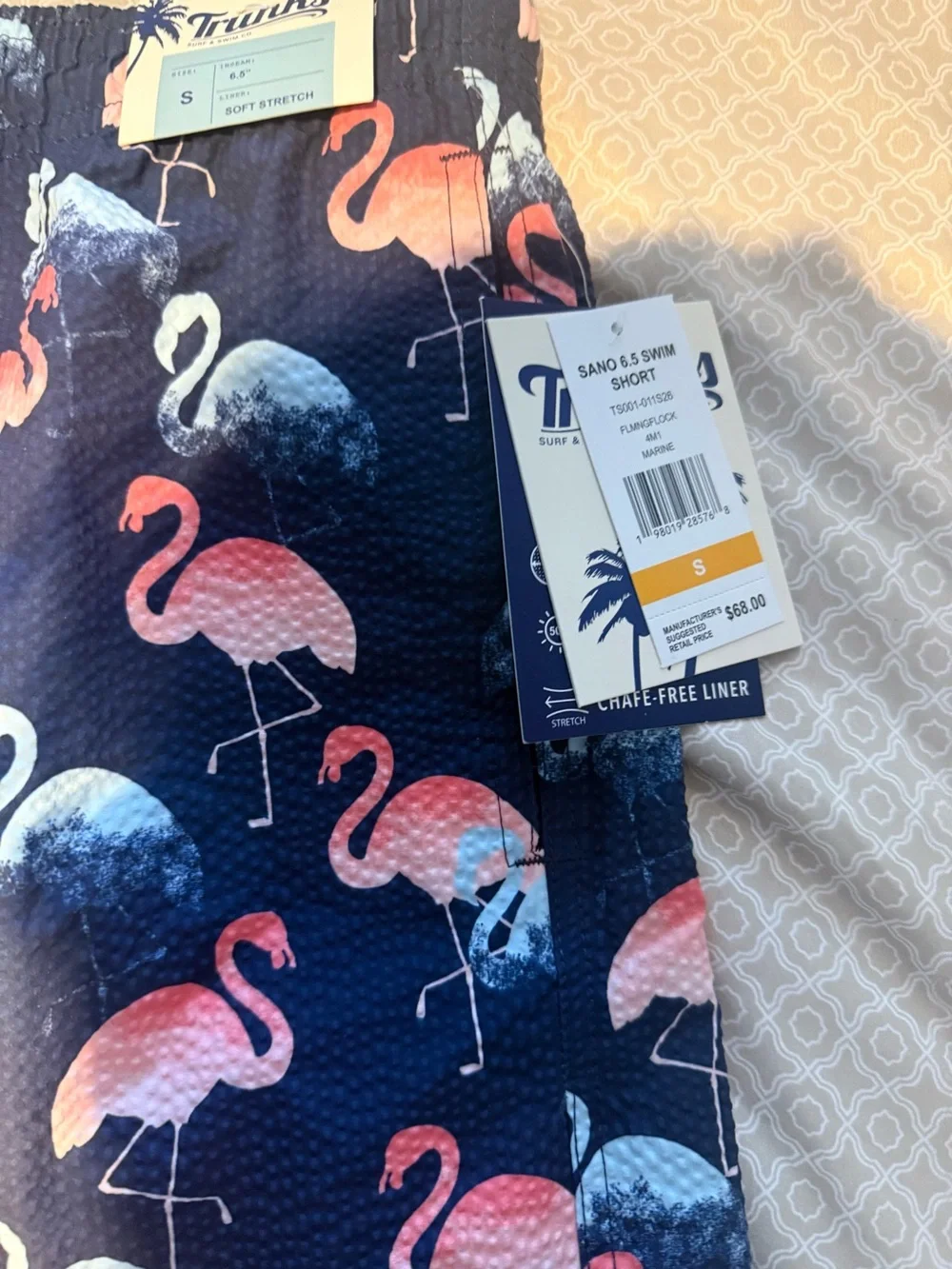 Trunks Flamingo Print Swim Shorts - Navy with Pink Flamingos